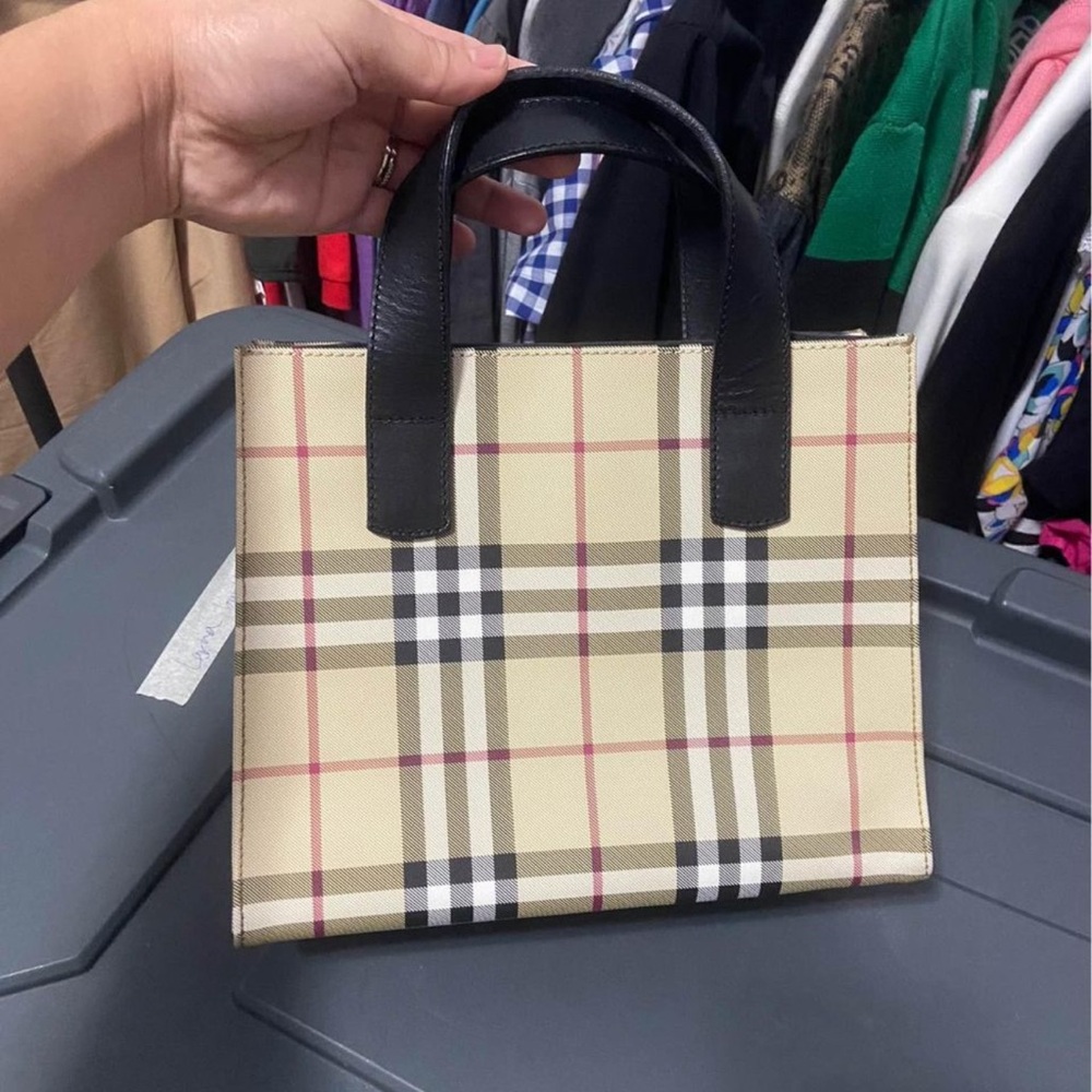 Burberry Plaid Beige and Black Women's Tote Bag